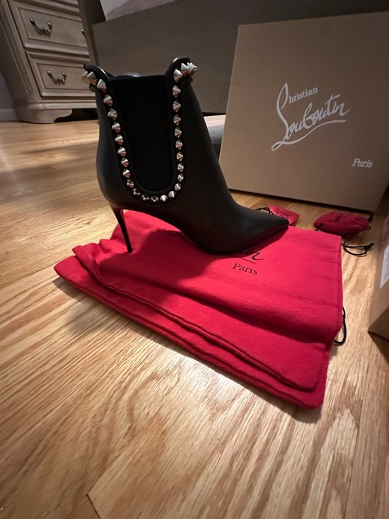 Christian Louboutin Shoes - Christian Louboutin Black Studded Leather Pointed-Ankle Boots